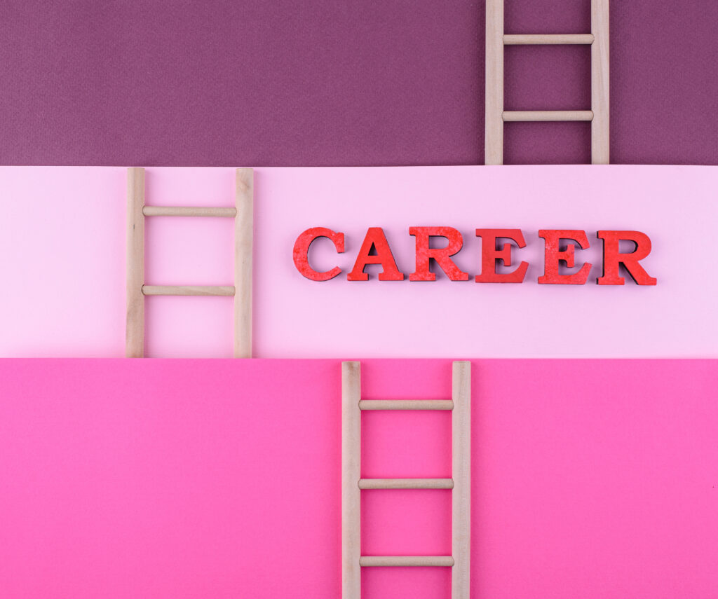 Career growth and leadership development concept with wooden ladders